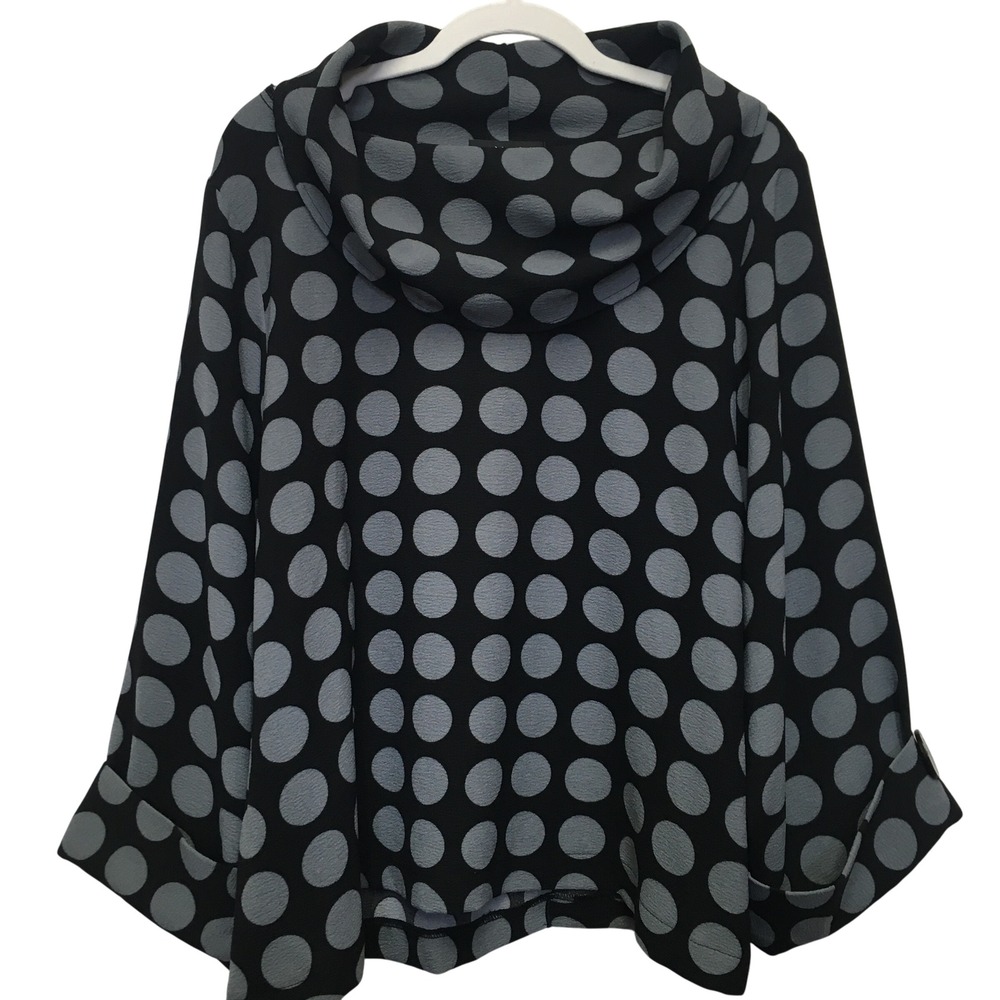 Moonlight Polka Dot Cowl Neck Tunic Medium Black Grey Lagenlook Art Wear Relaxed